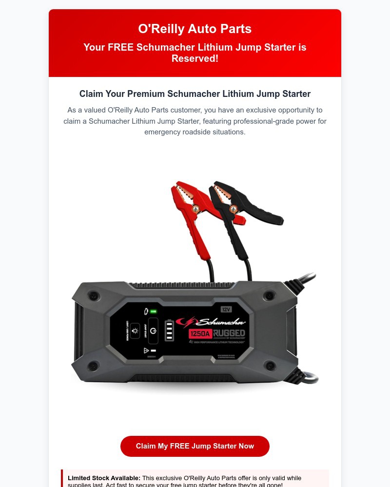 Screenshot of email with subject /media/emails/your-free-schumacher-lithium-jump-starter-is-reserved-3889b6-cropped-93fe33ec.jpg