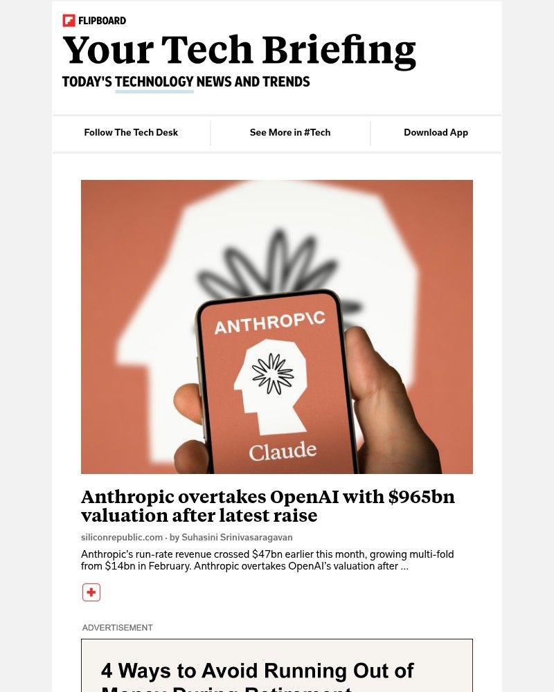 Screenshot of email sent to a Flipboard Registered user