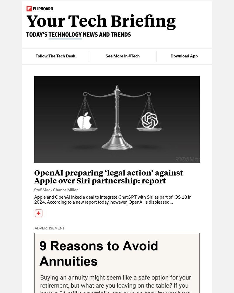 Screenshot of email sent to a Flipboard Registered user