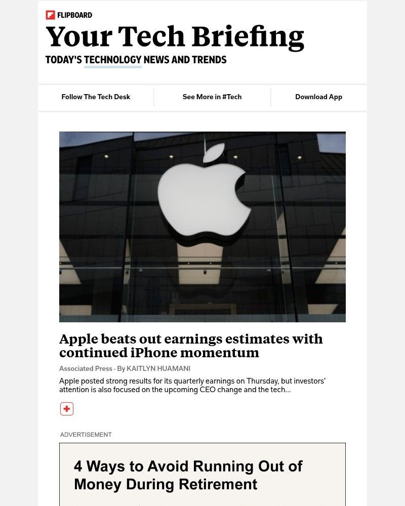 Screenshot of email sent to a Flipboard Registered user