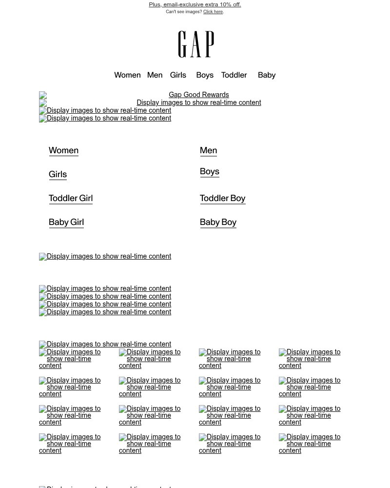 Screenshot of email sent to a Gap Newsletter subscriber