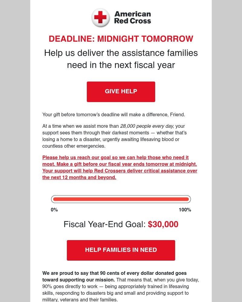 Screenshot of email sent to a American Red Cross Newsletter subscriber