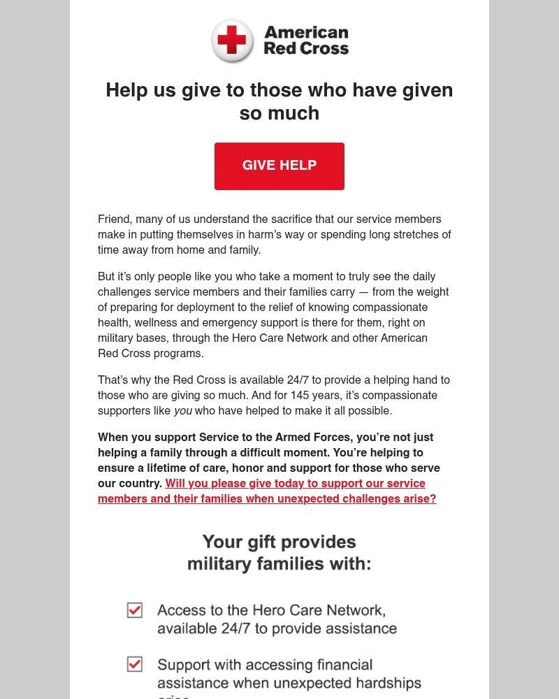 Screenshot of email sent to a American Red Cross Newsletter subscriber