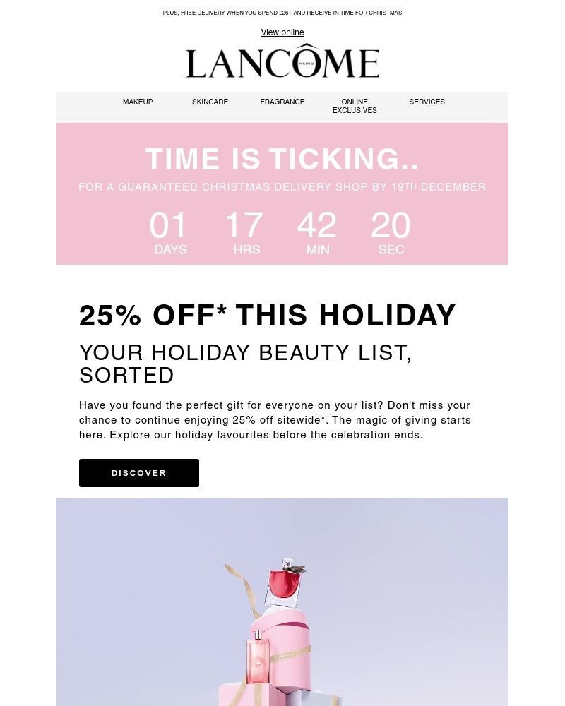 Screenshot of email sent to a Lancôme Newsletter subscriber