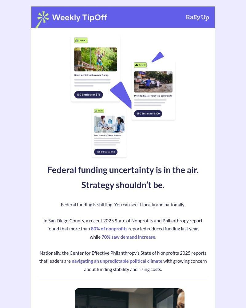 Screenshot of email sent to a RallyUp Newsletter subscriber