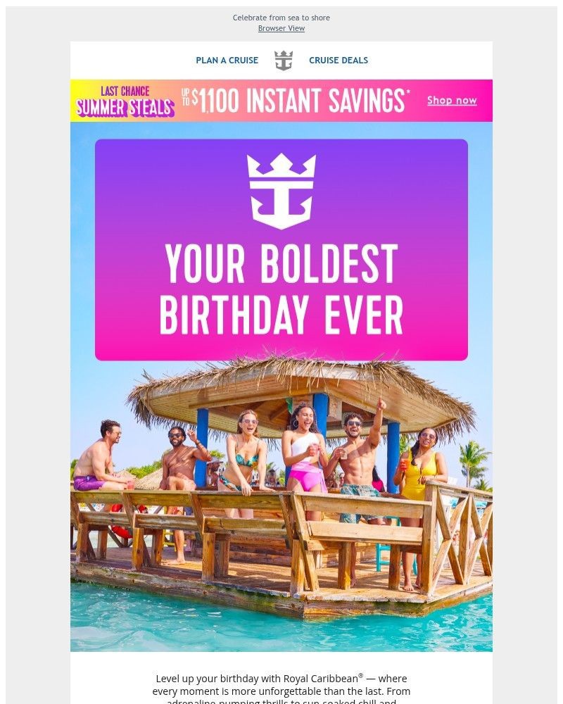 Screenshot of email sent to a Royal Caribbean Cruises Newsletter subscriber