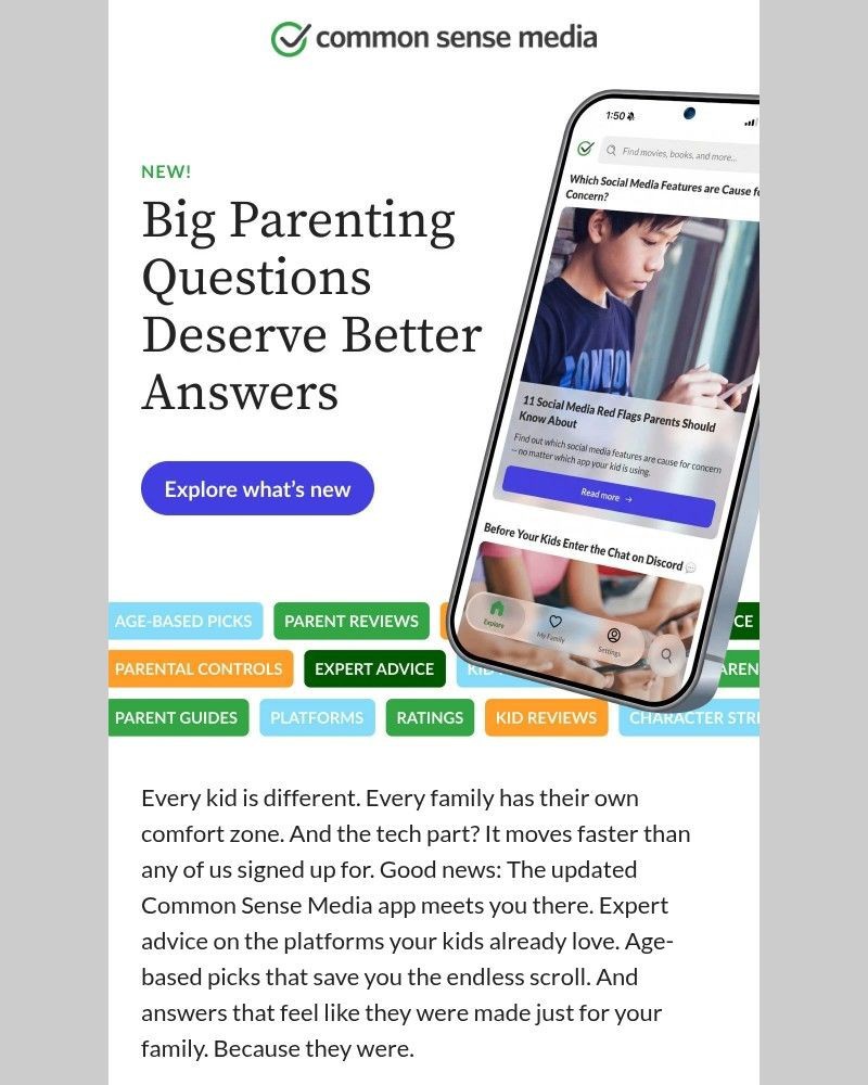 Screenshot of email sent to a Common Sense Newsletter subscriber