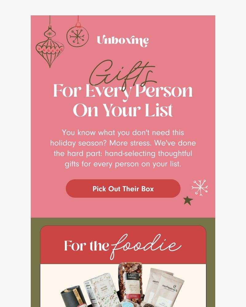 Screenshot of email sent to a Unboxme Newsletter subscriber