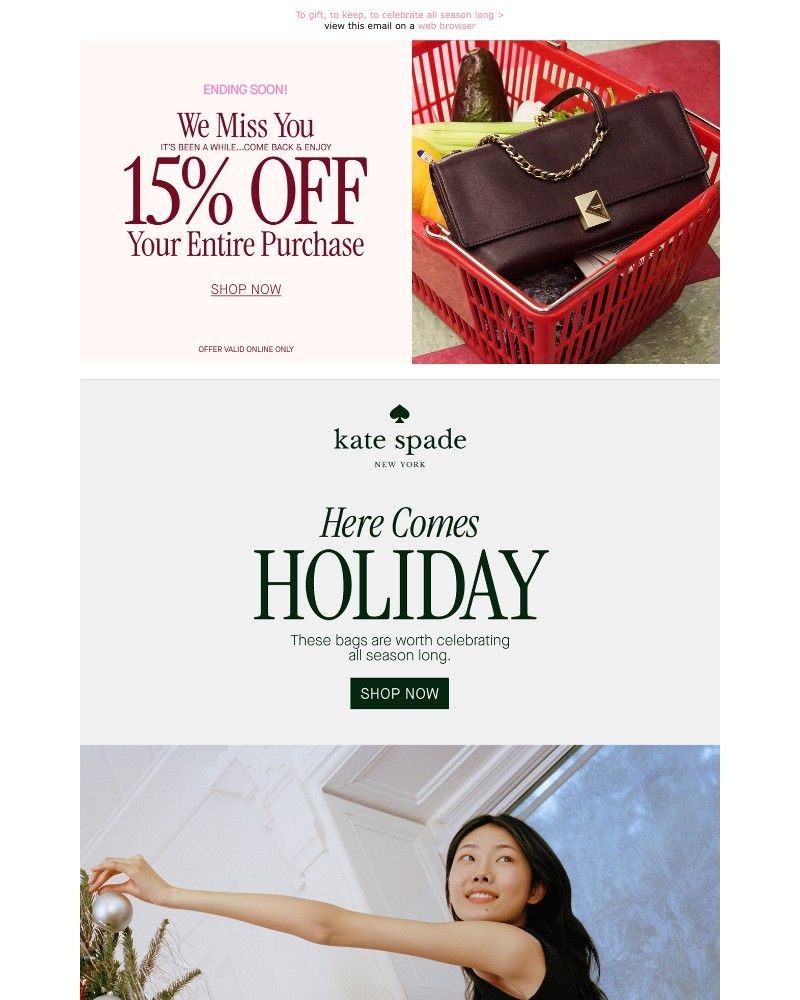 Screenshot of email sent to a Kate Spade Newsletter subscriber