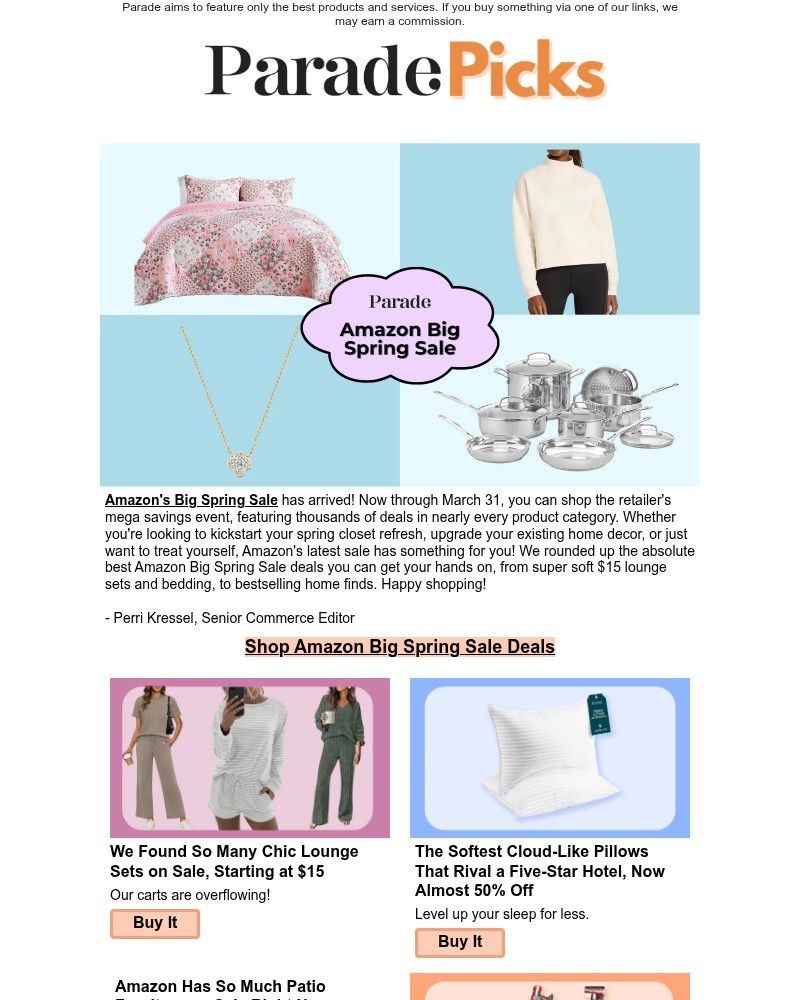 Screenshot of email sent to a Parade Newsletter subscriber