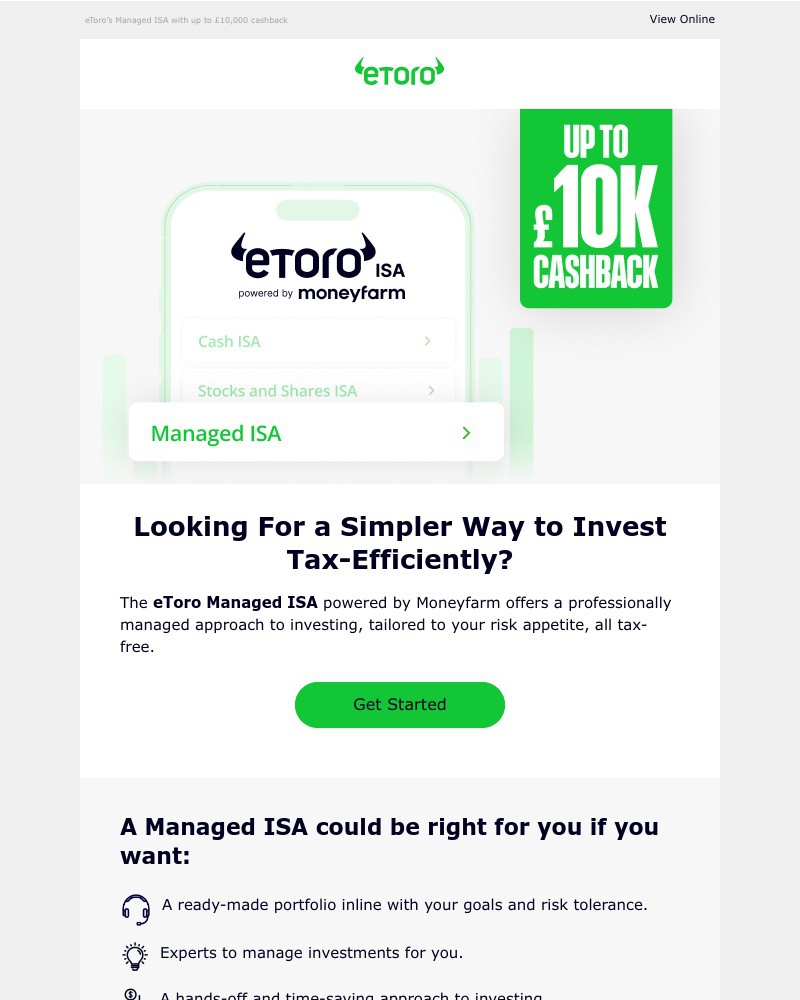 Screenshot of email sent to a eToro Registered user