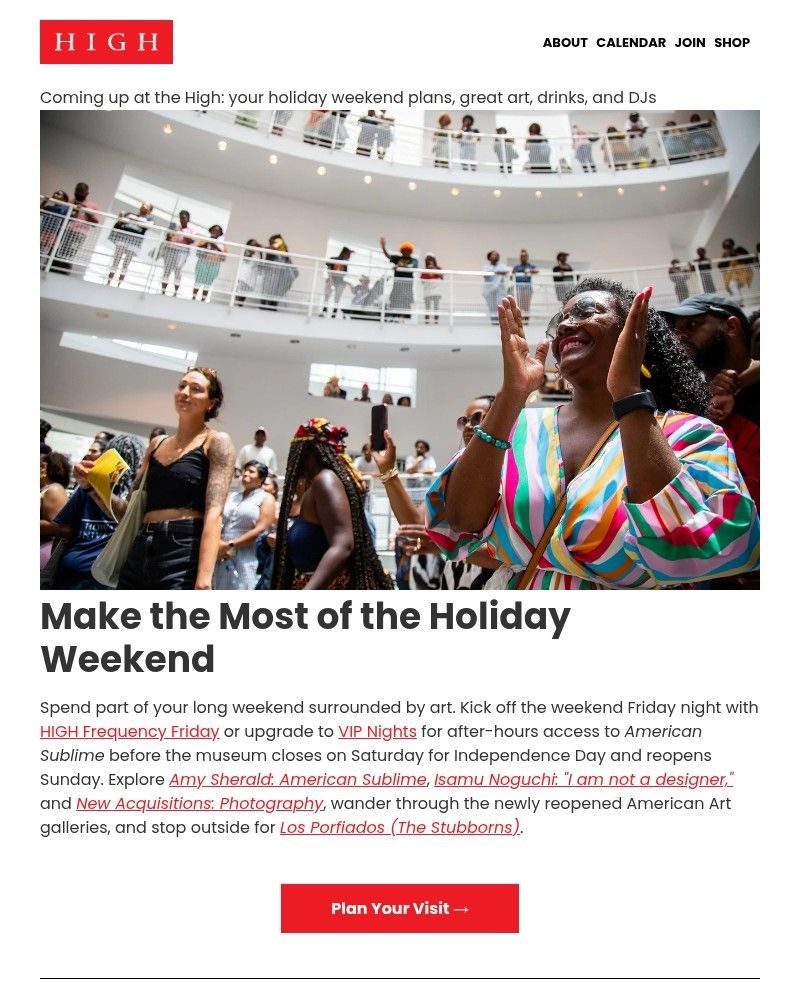 Screenshot of email sent to a High Museum of Art Newsletter subscriber