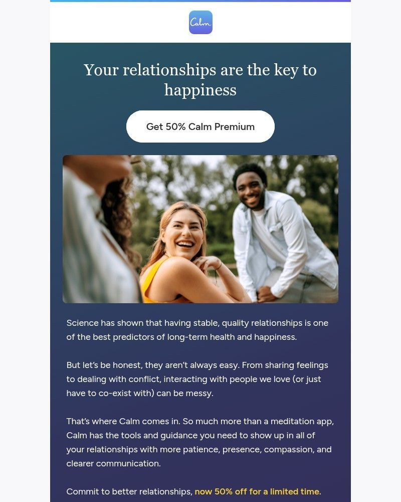 Screenshot of email sent to a Calm Registered user