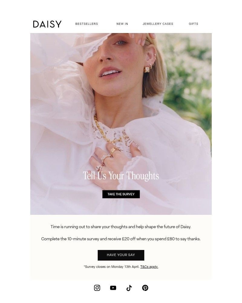 Screenshot of email sent to a Daisy Jewellery Cart abandoner