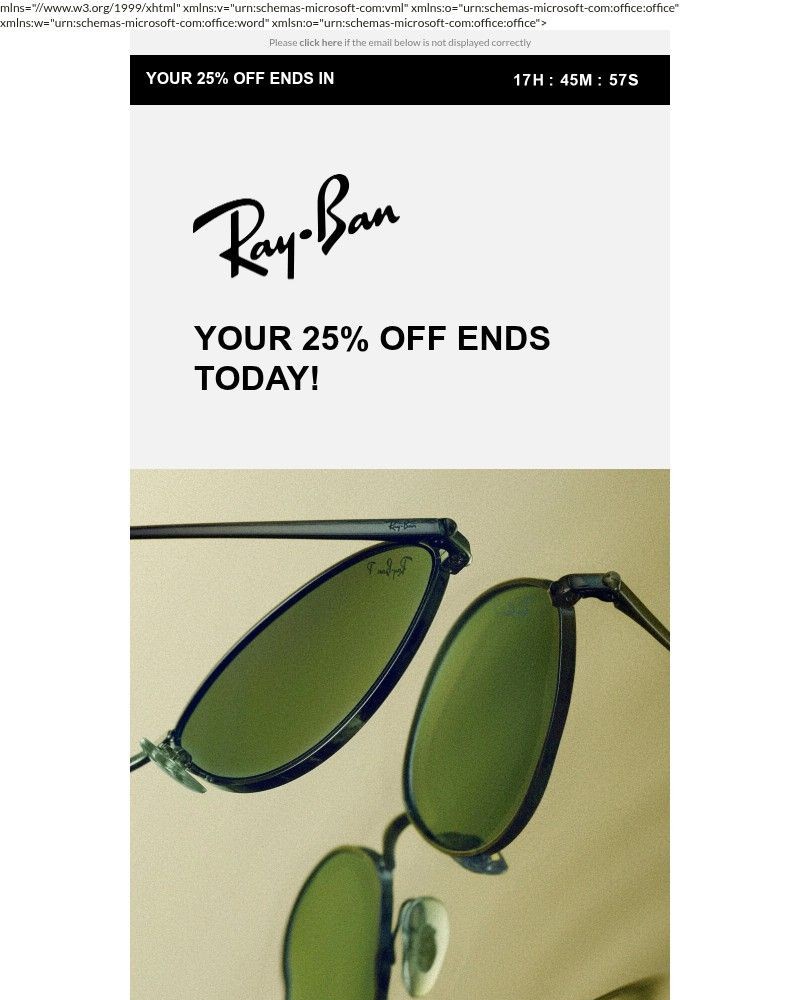 Screenshot of email sent to a Ray-Ban Newsletter subscriber