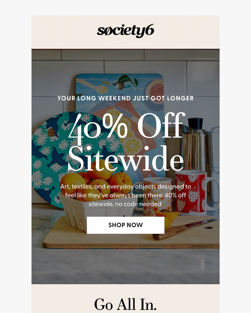 Screenshot of email sent to a Society6 Newsletter subscriber