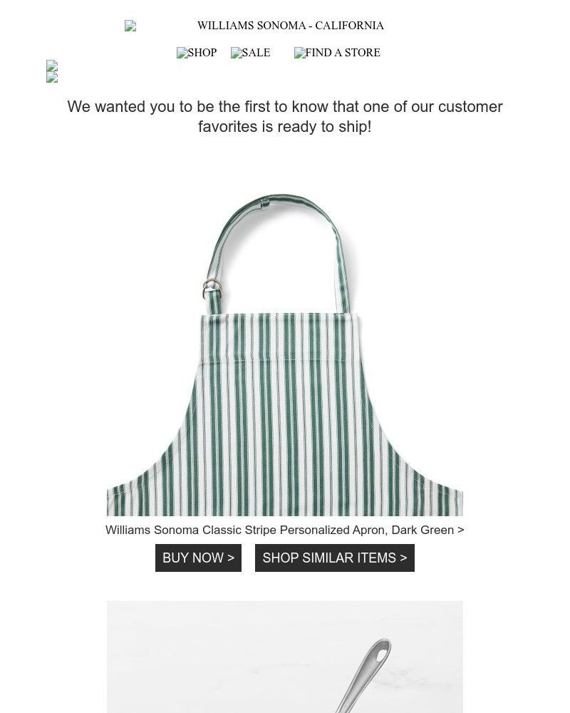 Screenshot of email with subject /media/emails/your-lucky-day-our-williams-sonoma-classic-stripe-apron-is-back-in-stock-03534c-c_uEnqsaB.jpg