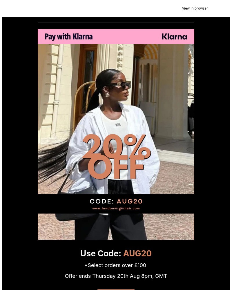 Screenshot of email sent to a London Virgin Hair Newsletter subscriber