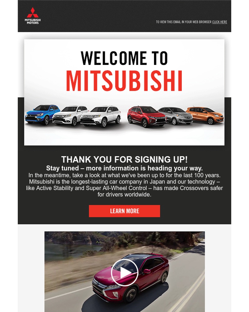 Screenshot of email sent to a Mitsubishi cars Newsletter subscriber