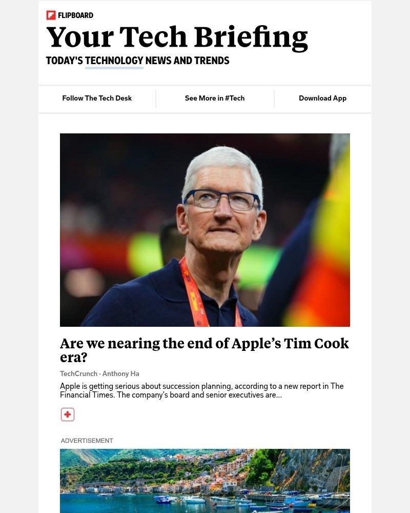 Screenshot of email sent to a Flipboard Registered user