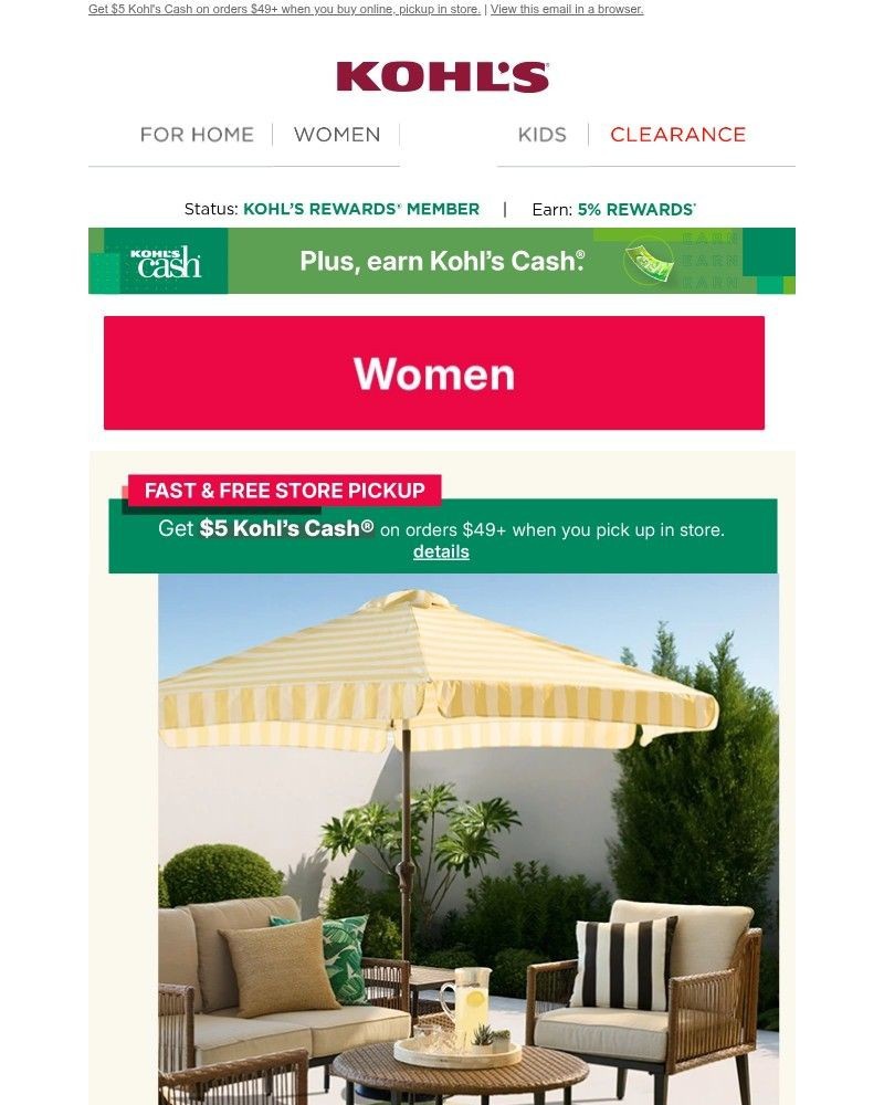 Screenshot of email sent to a Kohls Registered user