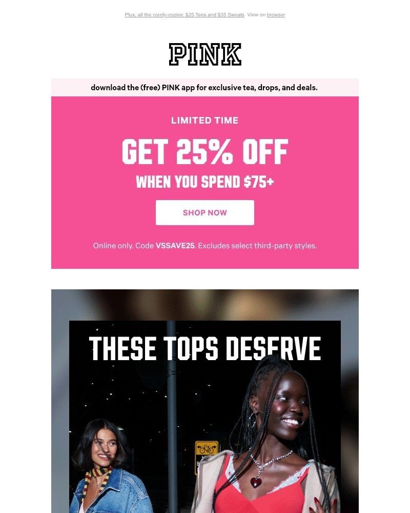 Screenshot of email sent to a Victoria's Secret Newsletter subscriber