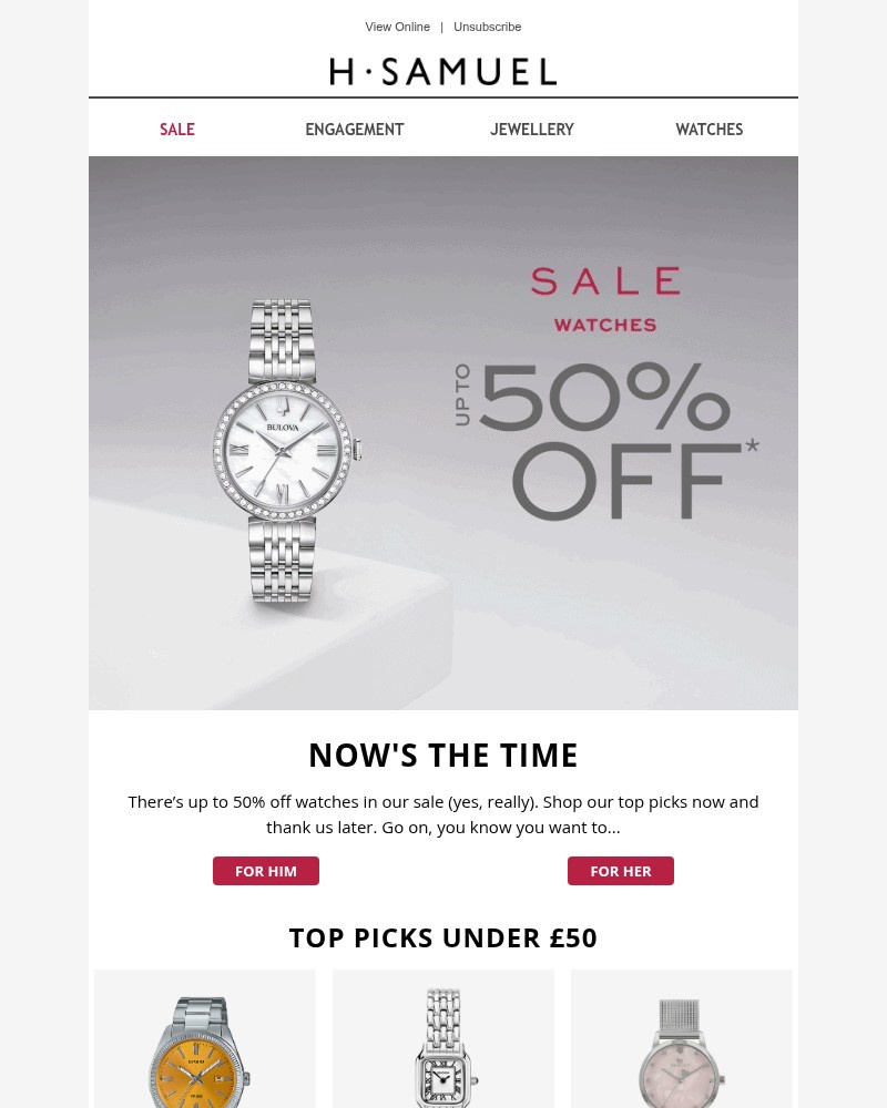 Screenshot of email sent to a H.Samuel Newsletter subscriber