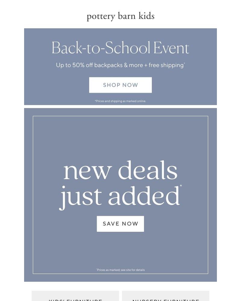 Screenshot of email sent to a Pottery Barn Newsletter subscriber