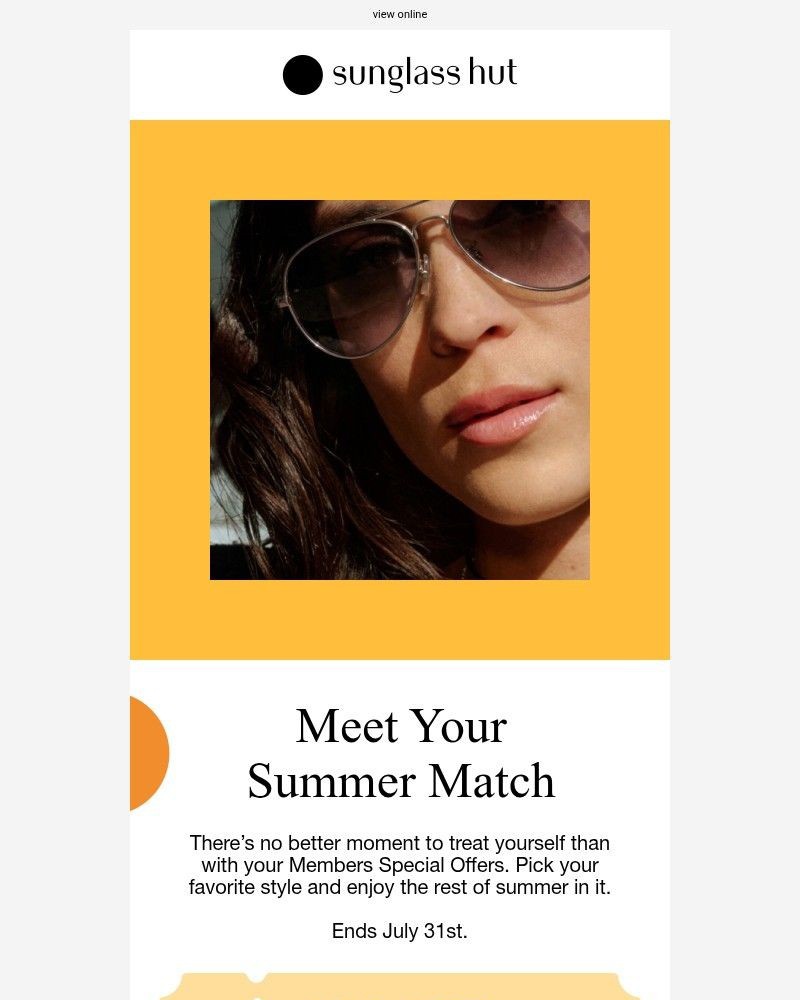 Screenshot of email sent to a Sunglass Hut Newsletter subscriber