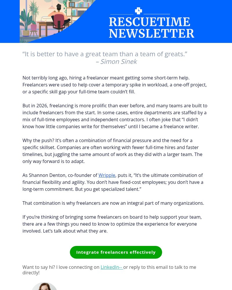 Screenshot of email sent to a RescueTime Newsletter subscriber