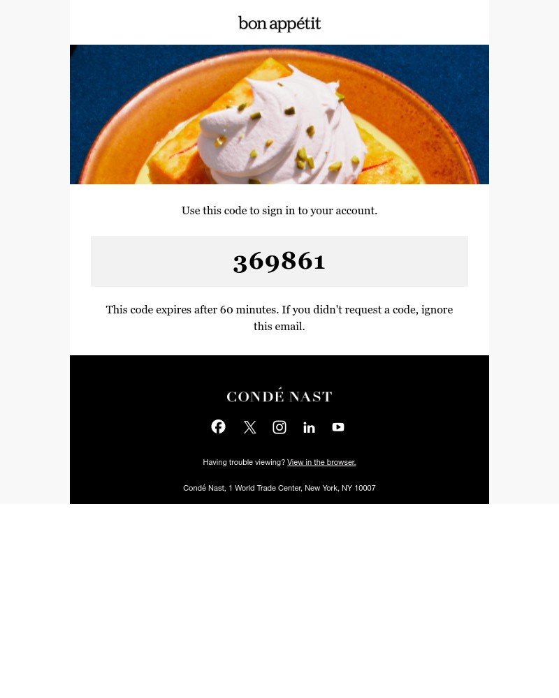 Screenshot of email sent to a Bon Appétit Newsletter subscriber