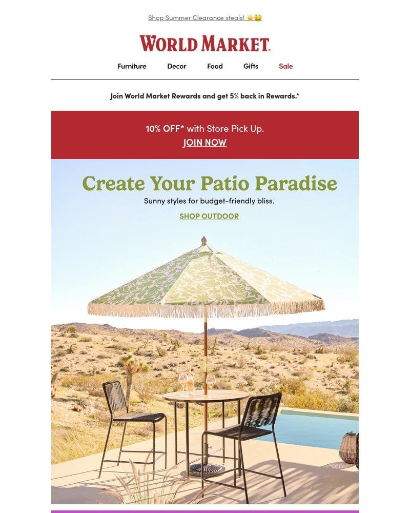 Screenshot of email sent to a World Market Cart abandoner