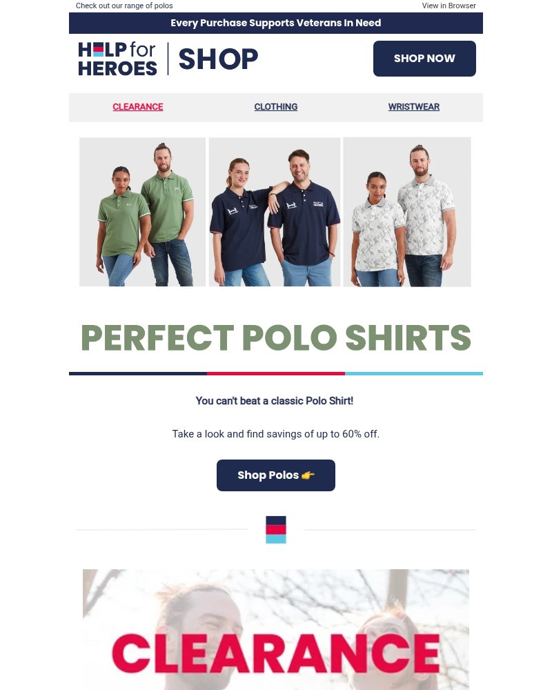 Screenshot of email sent to a Help for Heroes Newsletter subscriber