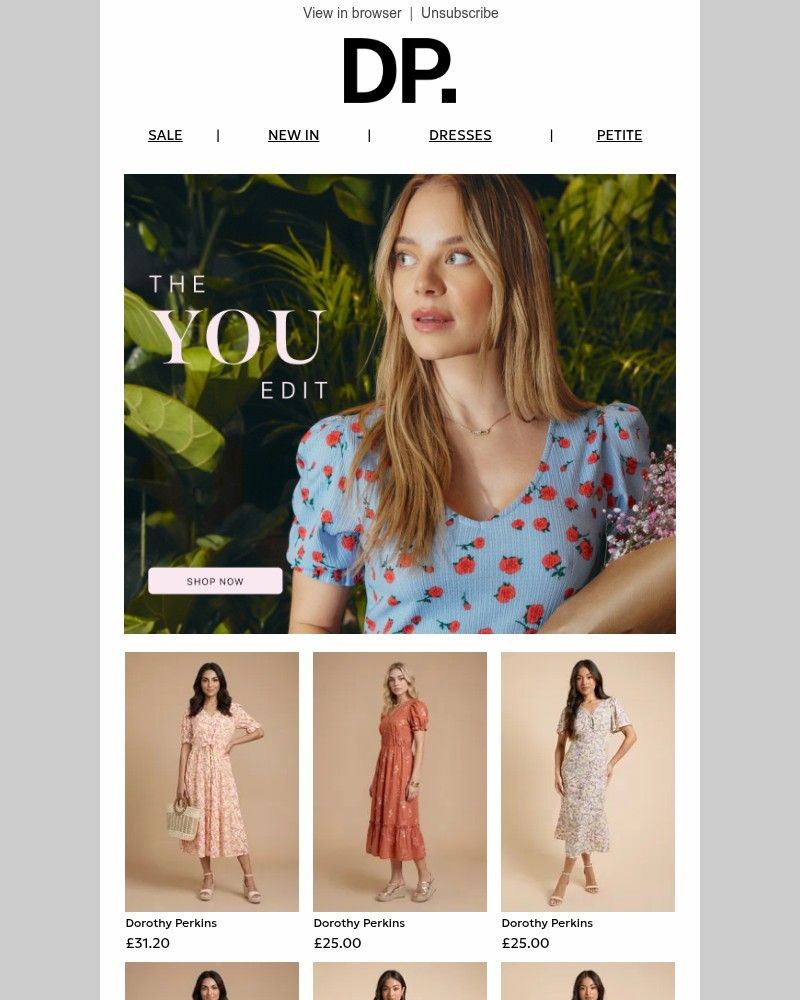 Screenshot of email sent to a Dorothy Perkins Newsletter subscriber