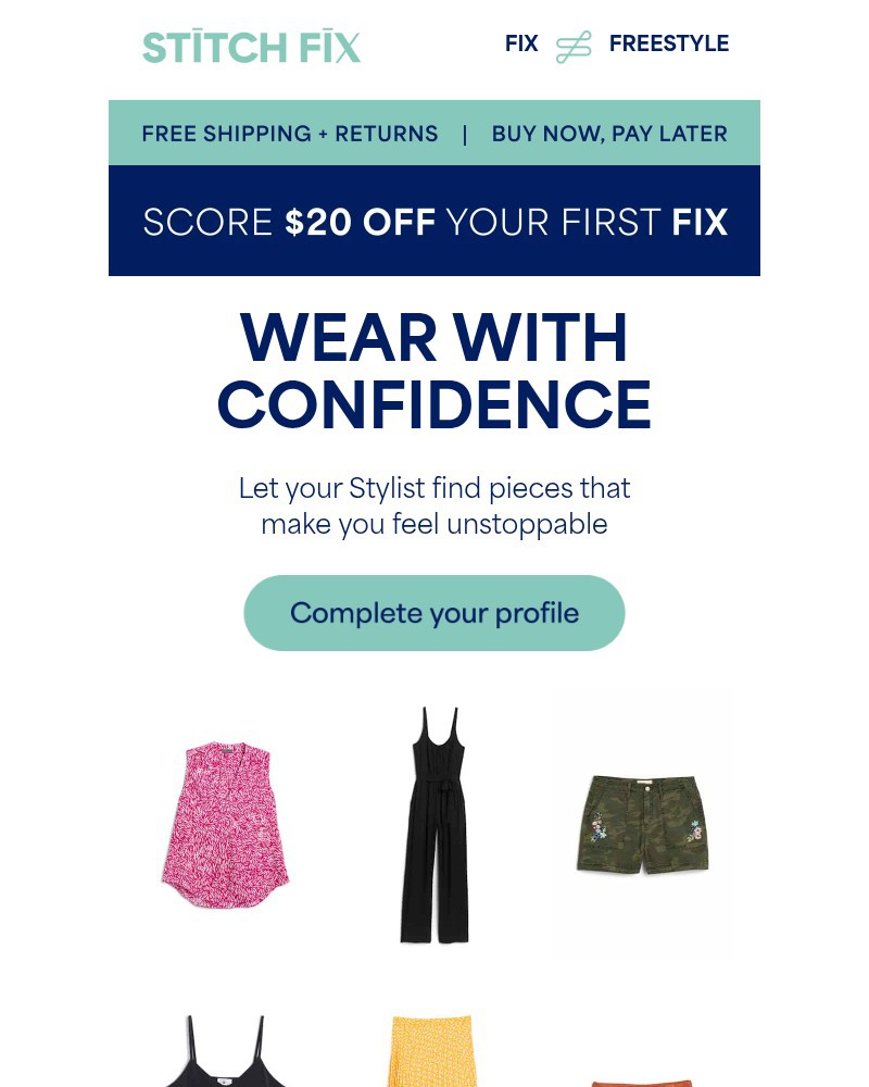 Screenshot of email sent to a Stitch Fix Cart abandoner