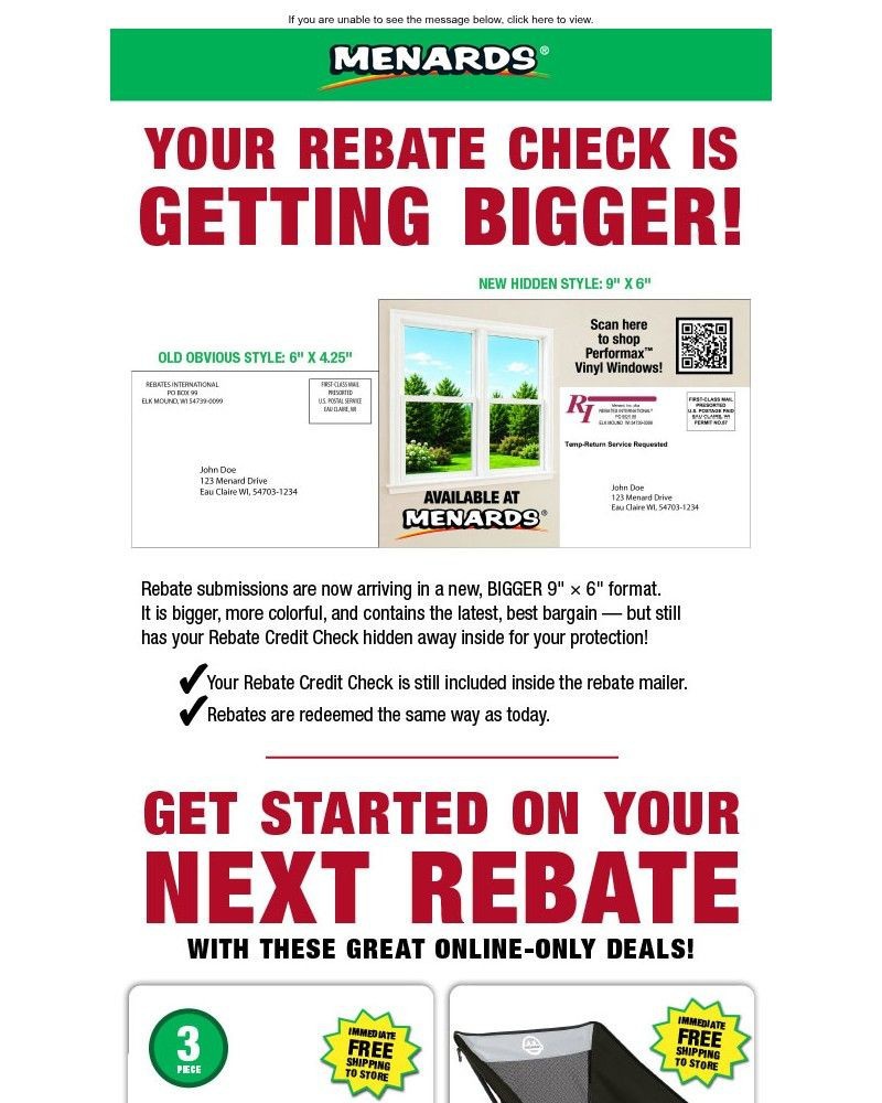 Screenshot of email sent to a Menards Newsletter subscriber