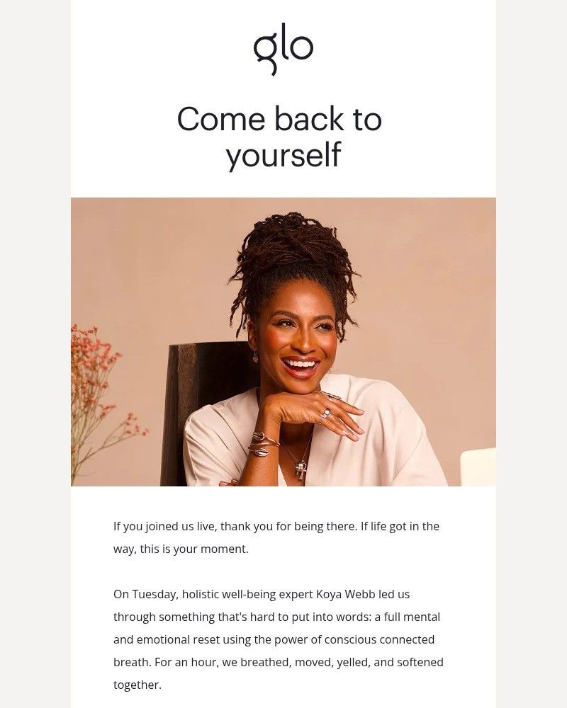 Screenshot of email sent to a Glo Registered user