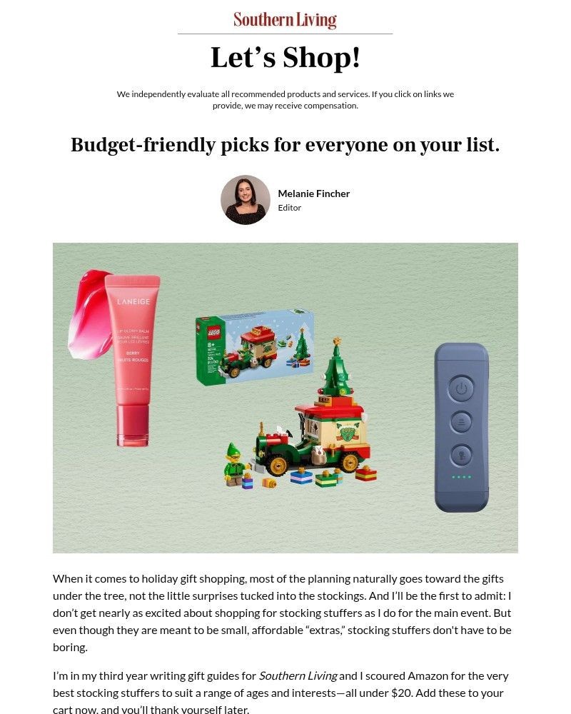 Screenshot of email sent to a Southern Living Newsletter subscriber