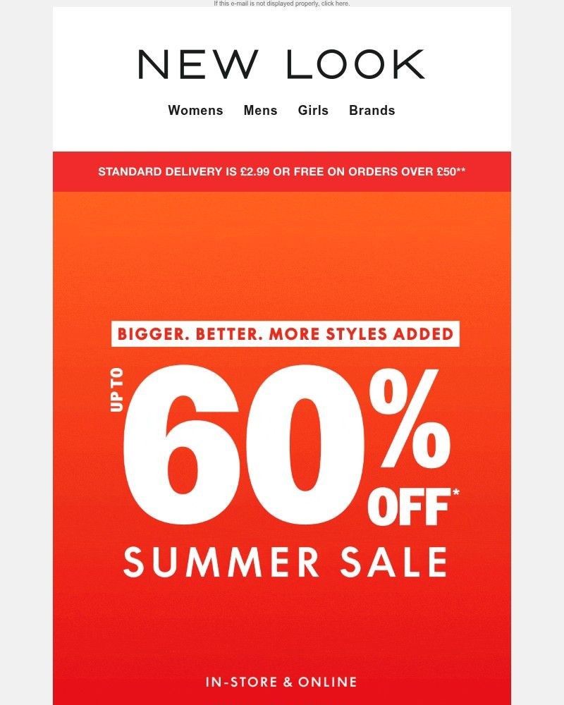 Screenshot of email sent to a New Look Newsletter subscriber