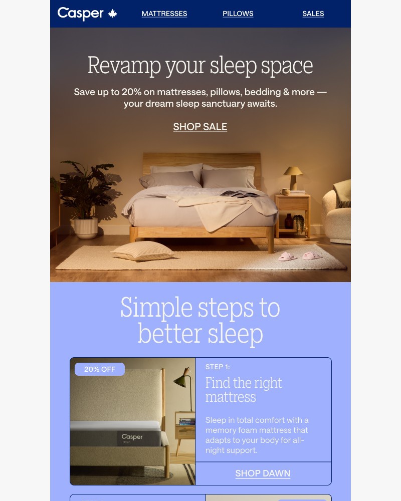 Screenshot of email sent to a Casper Newsletter subscriber