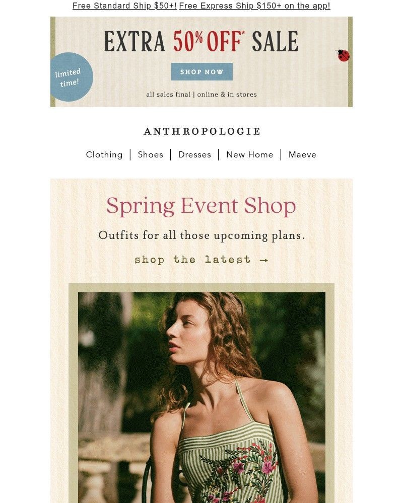 Screenshot of email sent to a Anthropologie Newsletter subscriber