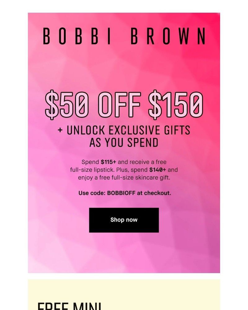 Screenshot of email sent to a Bobbi Brown Newsletter subscriber