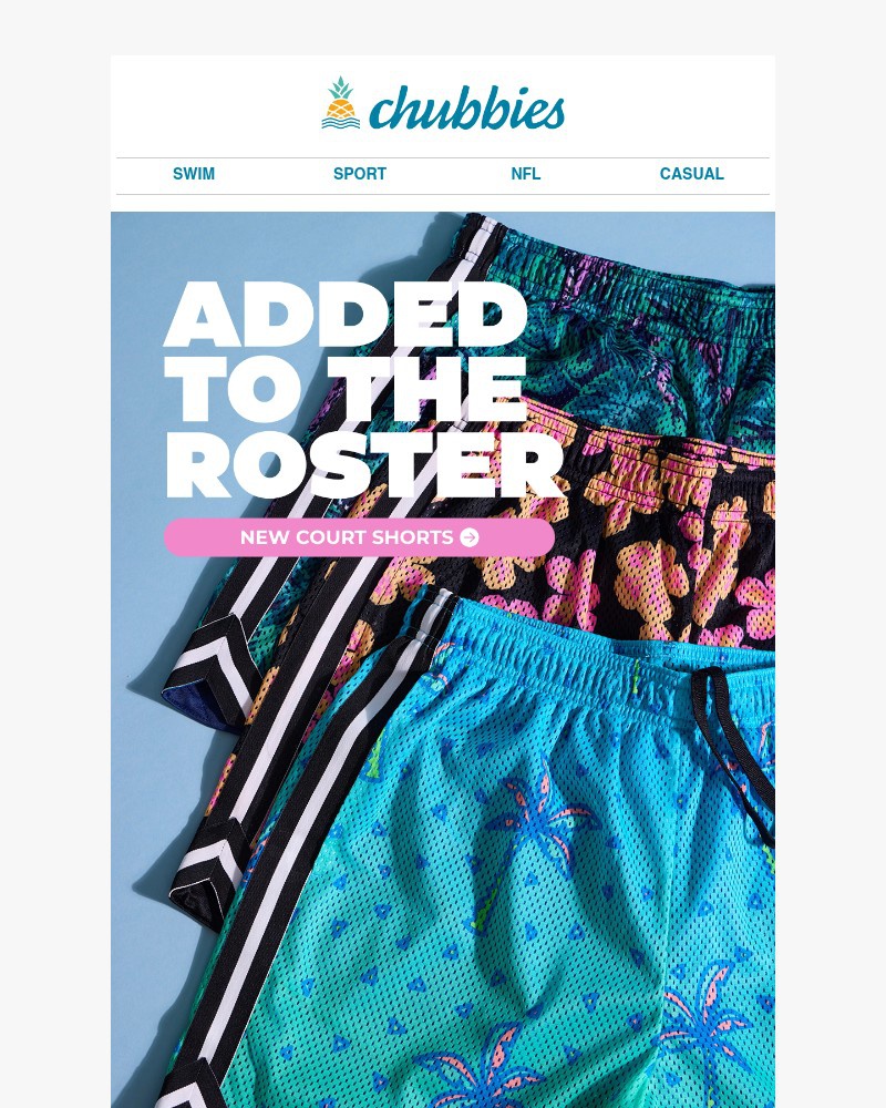 Screenshot of email sent to a Chubbies Newsletter subscriber