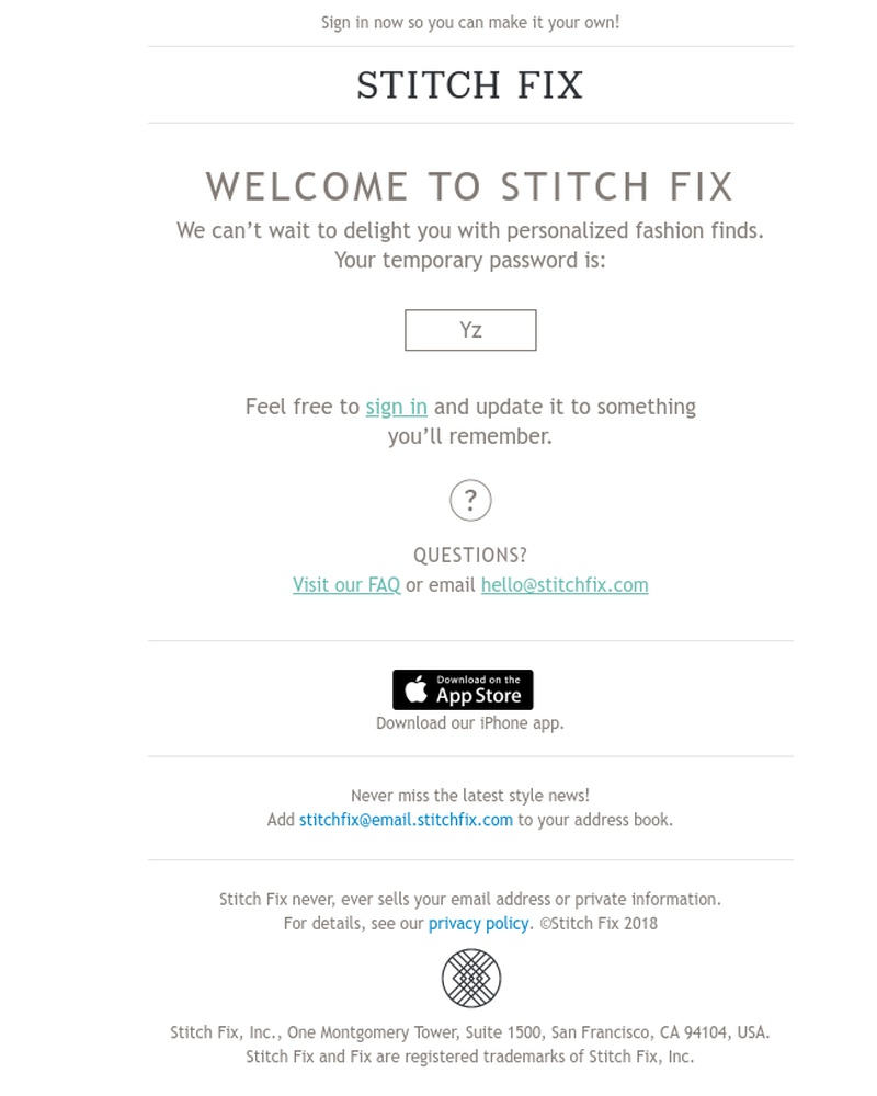 Screenshot of email sent to a Stitch Fix Cart abandoner