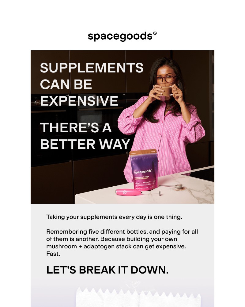 Screenshot of email sent to a Spacegoods Newsletter subscriber