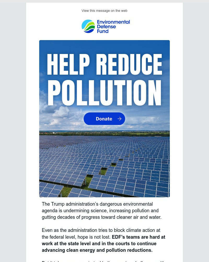 Screenshot of email sent to a Environmental Defense Fund Newsletter subscriber