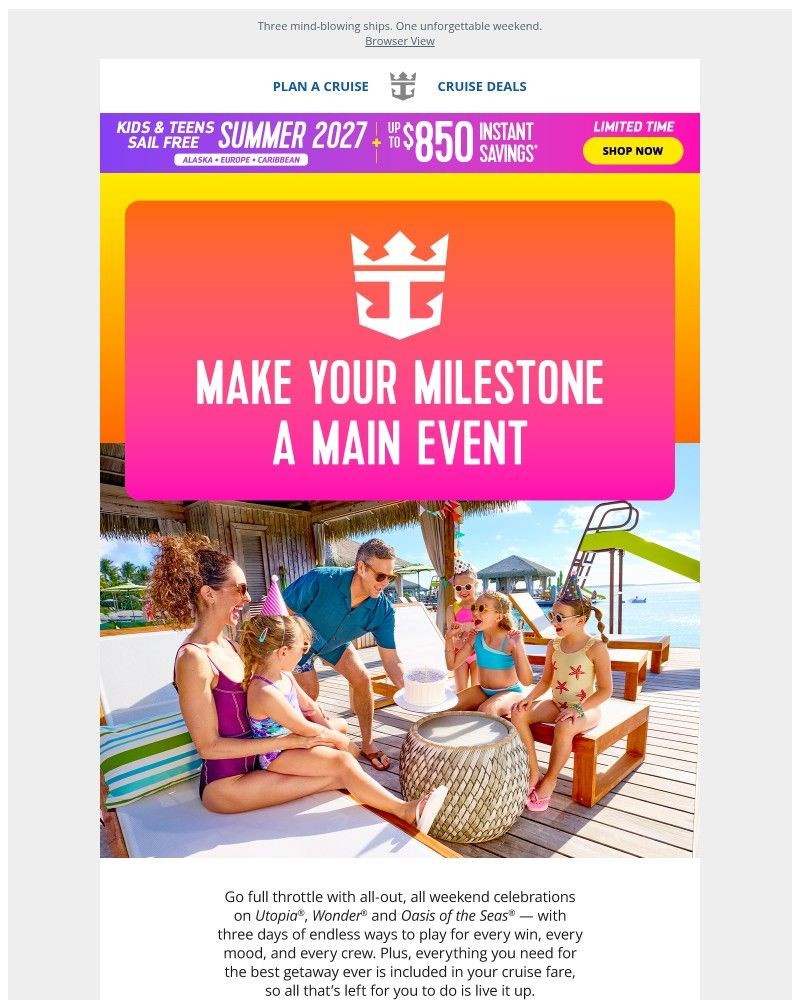 Screenshot of email sent to a Royal Caribbean Cruises Newsletter subscriber