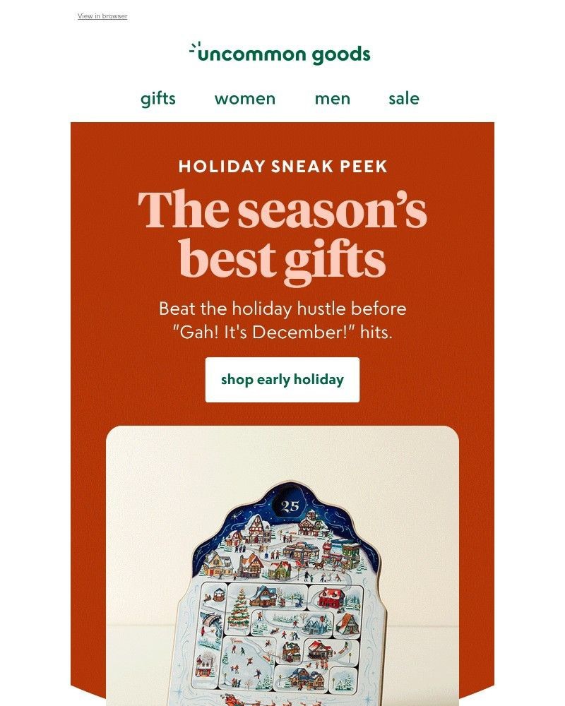 Screenshot of email sent to a UncommonGoods Newsletter subscriber