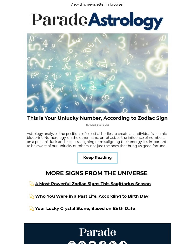 Screenshot of email sent to a Parade Newsletter subscriber