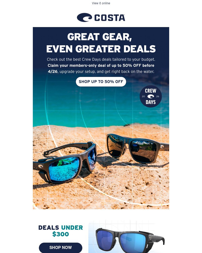 Screenshot of email sent to a Costa del Mar Newsletter subscriber